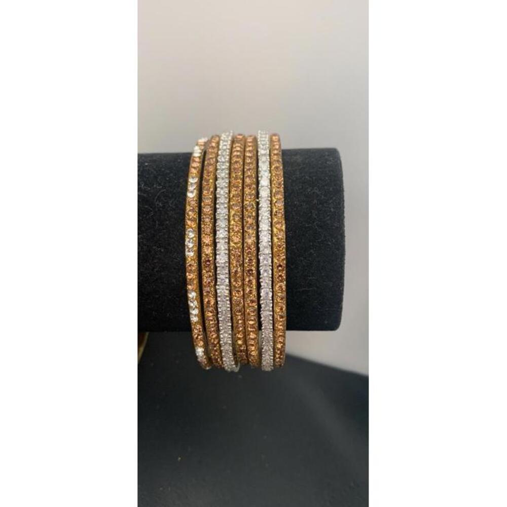 Lot Of 7 Gold & Silver Tone Sparkly Rhinestone Bangle Bracelets